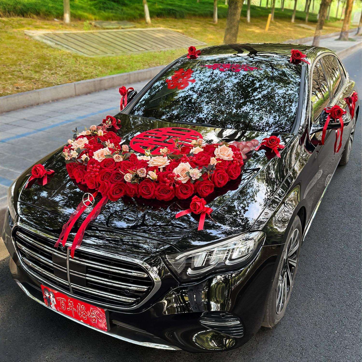 大U婚车装饰车头花主婚车花迎亲车队车头花婚礼车花假花车花绢花