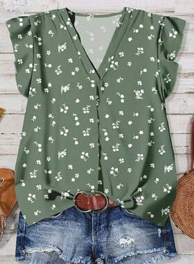 Women'S Floral Pattern Casual Blouse Shirt, Loose-Fitting