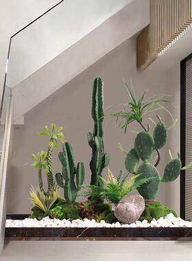 彷真绿色植物仙人掌造景大型植物盆栽室内景观橱窗玄关装饰楼梯下