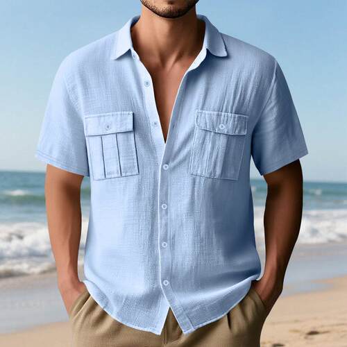 Shirt Casual Linen Loose Summer Daily Mens Short Sleeve