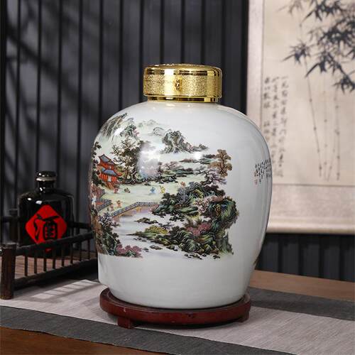 景德镇陶瓷泡酒坛子10斤20斤30斤50斤装山水家用存酒密封酒缸酒罐