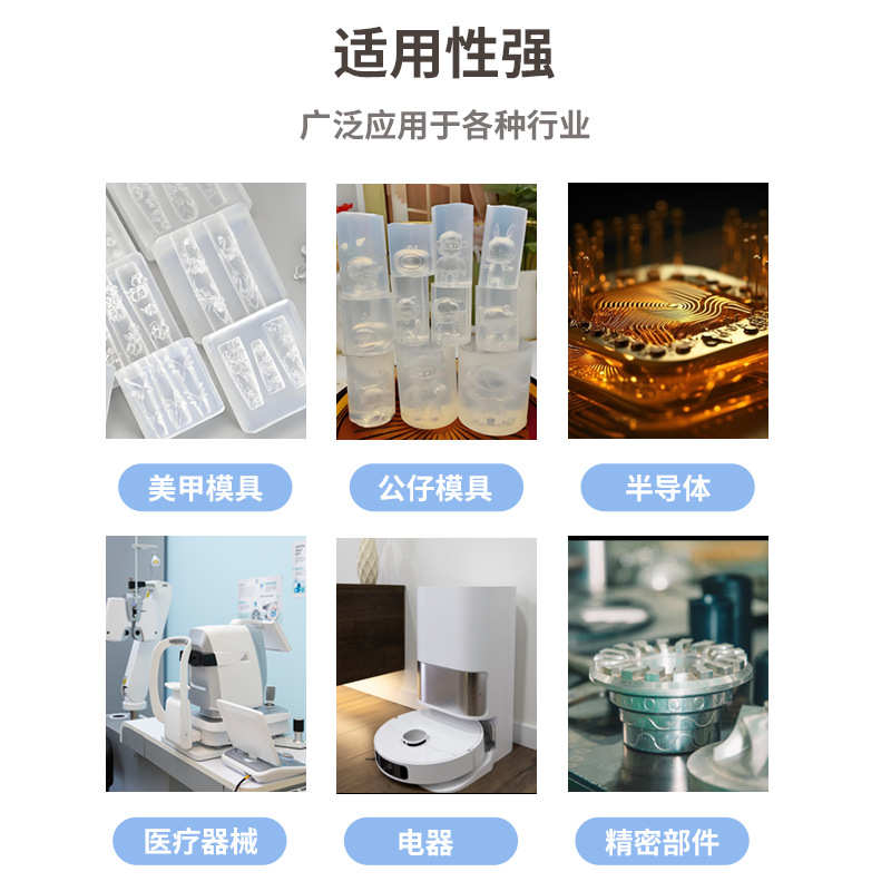 UV光固化全透铂金硅胶快速固化食品级翻模硅胶美甲电子灌封透明胶