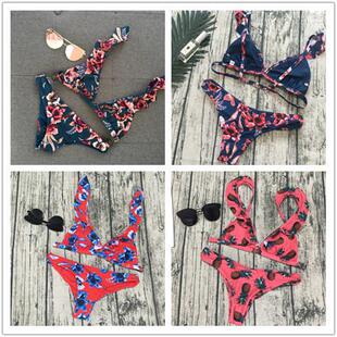bikini ruffle women straps swimsuit Printed