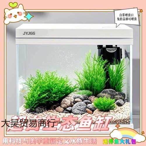 水族箱金晶超白玻璃生态鱼缸高清一体式带盖直角办公家用桌面