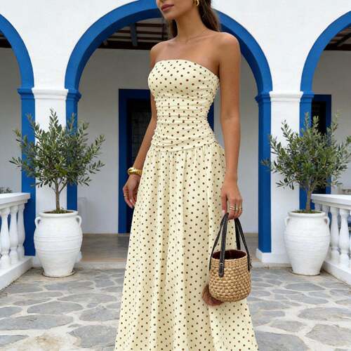 Elegant Chic Fashion Polka Dot Print Halter Dress Stylish