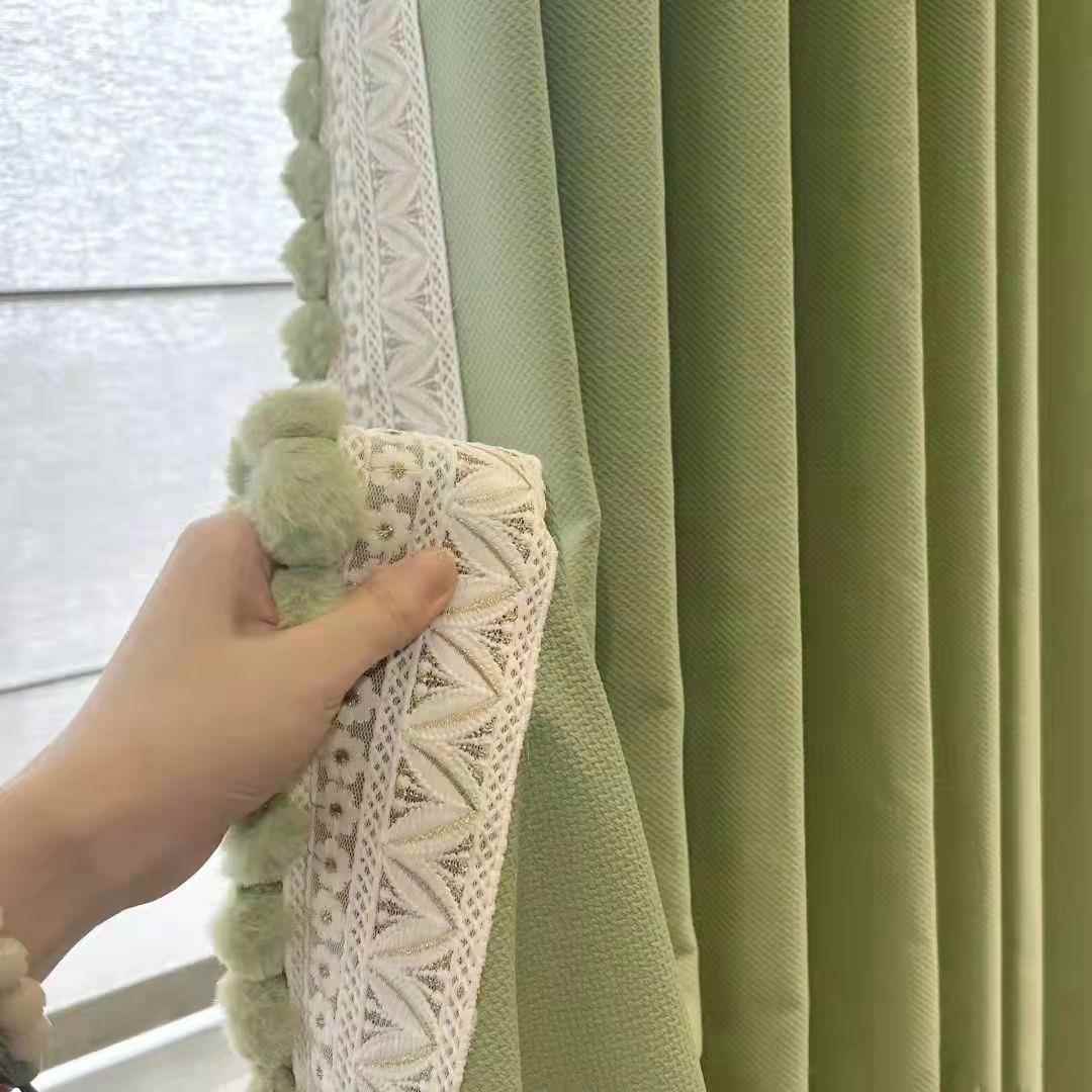 法式雪尼尔窗帘奶油公主风客厅卧室遮光隔音轻奢屋成品落地供应链