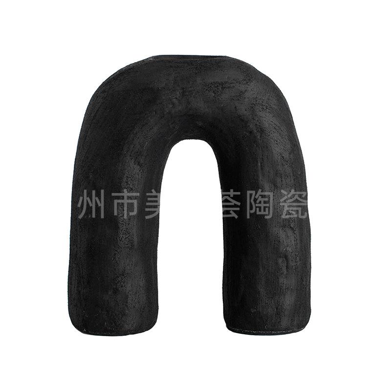 U形陶瓷花瓶ins风莫兰迪彩绘个性工艺品摆件手工花瓶装饰品