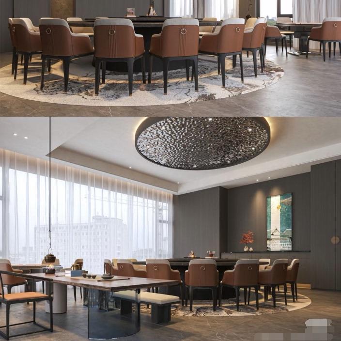 需定制高档餐厅新中式酒店餐桌大圆桌电动转盘民宿会所饭店岩板火