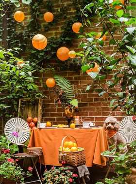 20Pcs橙色纸灯笼套装秋天庭院背景装饰景区氛围感圆形橘色纸灯笼