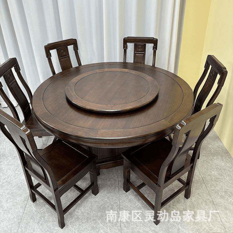 新中式花梨木餐桌实木简约家用榫卯饭桌带转盘饭店大小圆桌椅组合