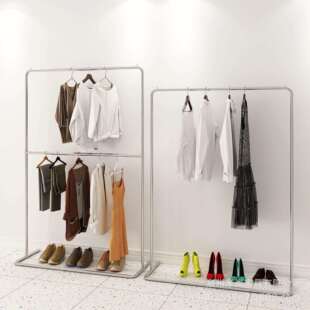 不锈双层货架ZIK落地挂衣服架升降可调节童钢展装 陈列货架子双层