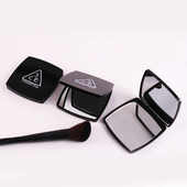 折叠随身子女双面妆 镜风 方形补方形迷你简约小镜化妆镜黑色便携