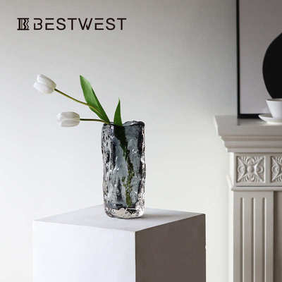 博西家居 花瓶轻奢高级感玻璃摆件客厅插花现代简约餐桌水培花器