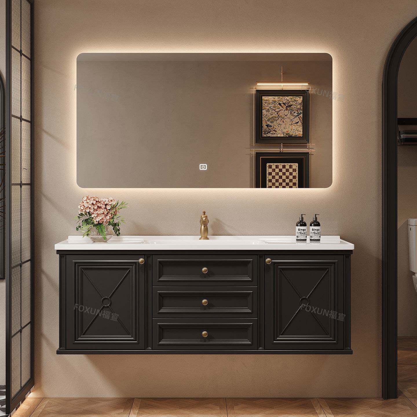 法式复古风陶瓷一体盆浴室柜组合卫生间陶瓷洗漱台洗脸盆定制