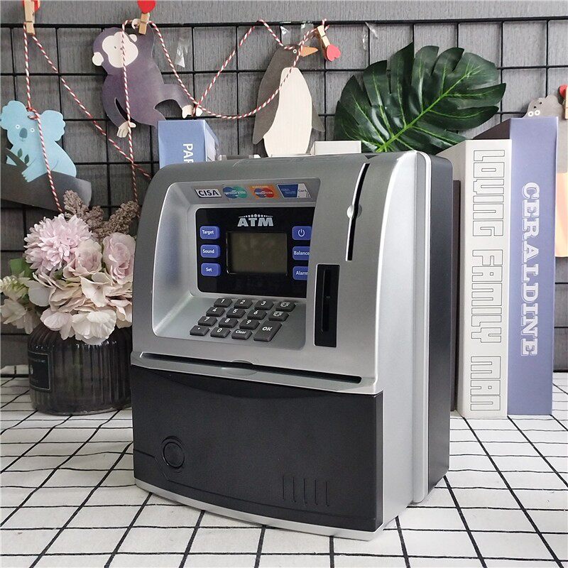 a罐tm语音卷自动取款机插卡储蓄码币大号保险箱密3681记数存钱罐