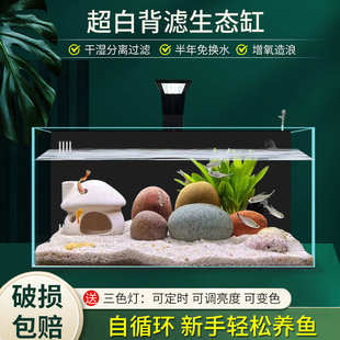 家用客厅静音海缸带过滤免换水一体过滤玻璃背板背滤鱼缸厂家批发