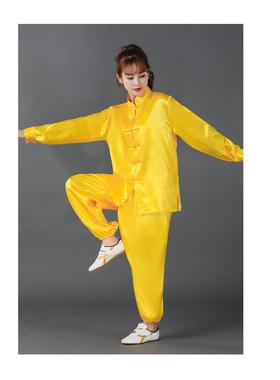 高档八缎锦表演服中黄考太极拳色练功饰白色红色武术操服服装男女