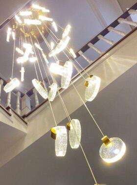 led楼梯吊灯loft公寓跃层复式楼中空水晶别墅后现旋转楼梯间灯