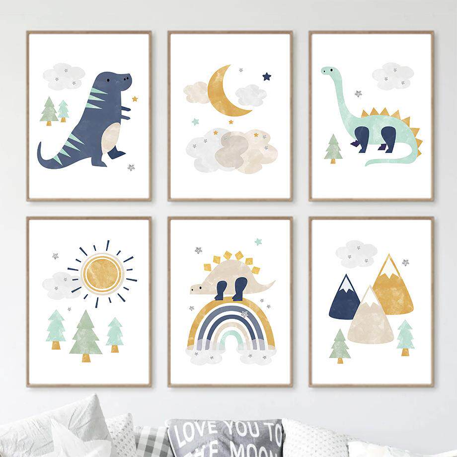 现代简约童趣儿童房卧室多巴胺装饰画客厅玄关可爱小动物壁画挂画