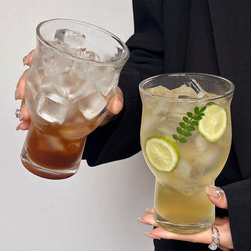轻奢高级感宽口玻璃杯大容量透明水杯拿铁美式冷饮杯子果酒啤酒杯