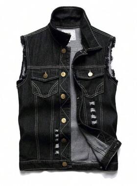 O 67342 Korean slim denim men's vest 韩版修身牛仔马甲