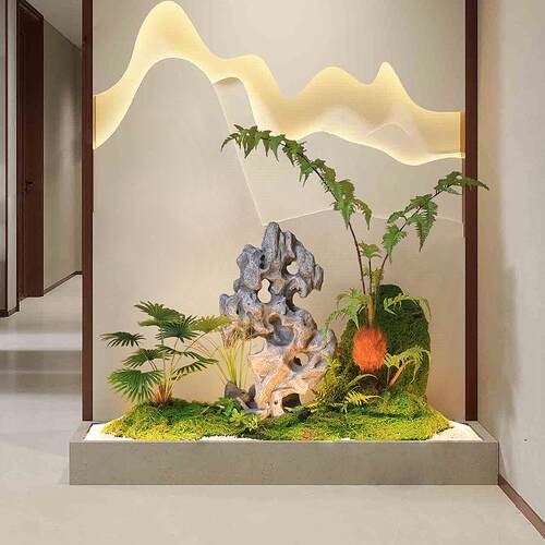 谷灵易生新中式造景室内仿真迎客松办公室仿真植物造景假树仿真树