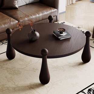 复古全实木茶几客厅家用小户型桌子侘寂风民宿公寓阳台咖啡桌圆形