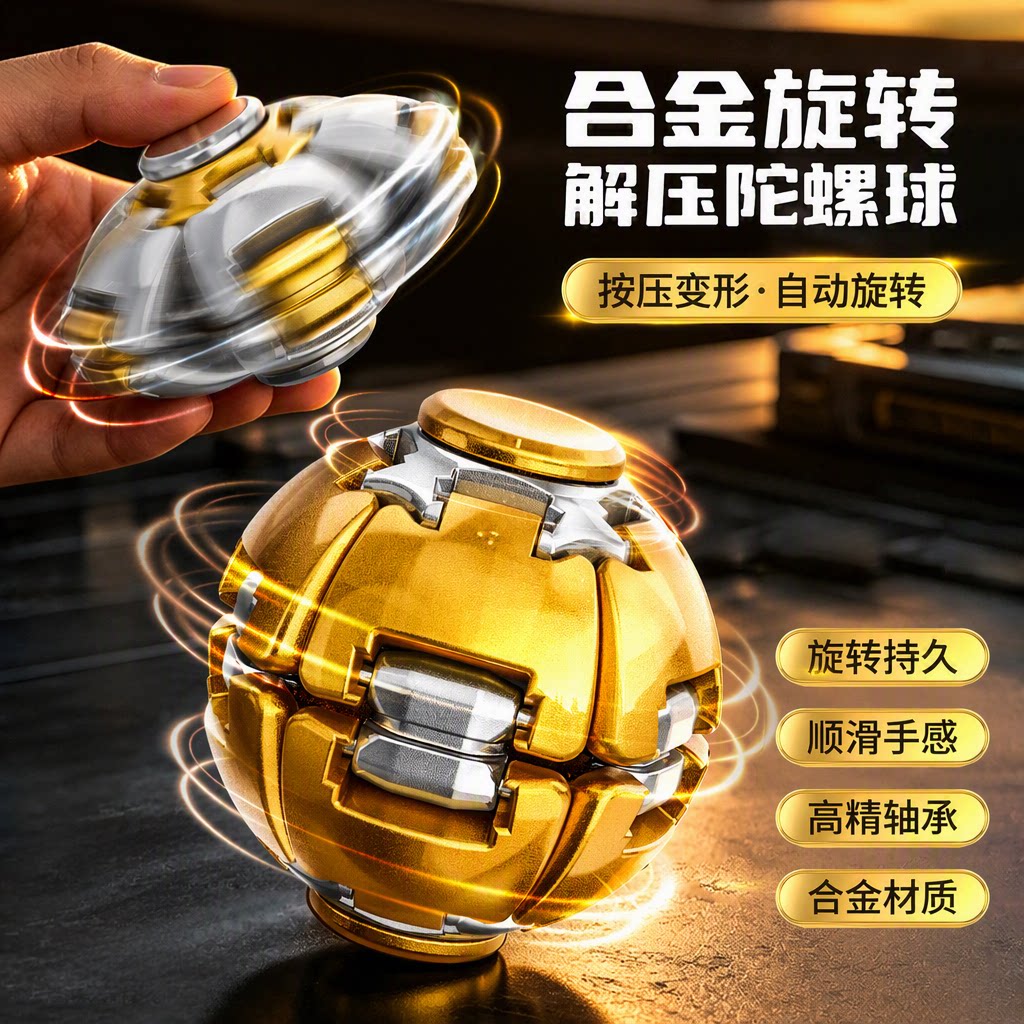 合金按压变形解压陀螺球自动旋转静音办公桌面手把件高精密度轴承