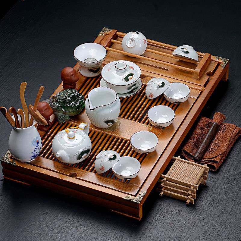 紫砂陶瓷功夫茶具家用套装大号实木杯架排水茶盘茶台茶道配件整套