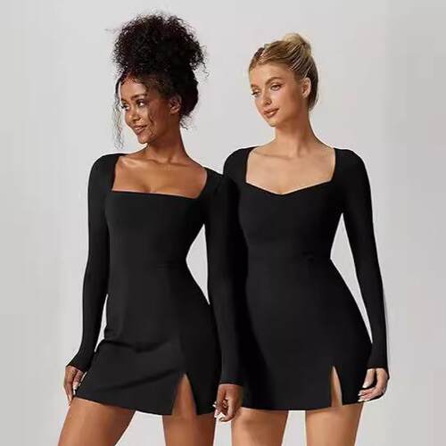 SoftlyZero Airy U Neck Long Sleeve Thumb Hole 2-in-1 Dress
