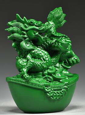 绿色实木质龙摆件十二生肖青色纯木头雕龙形工艺品客厅电视柜装饰
