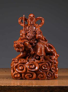 实木吴财神赵公明雕像财神拜骑虎雕像饰品店家超大开门红