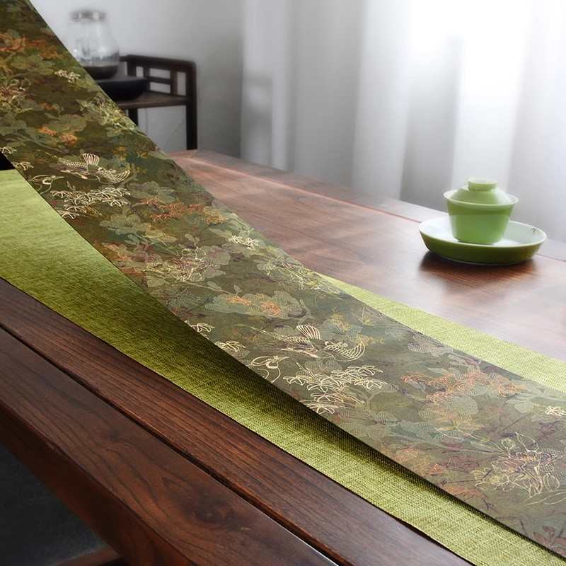 复古防水仿云纱茶席双面中式禅意茶桌旗茶垫布轻奢茶台茶几布桌布