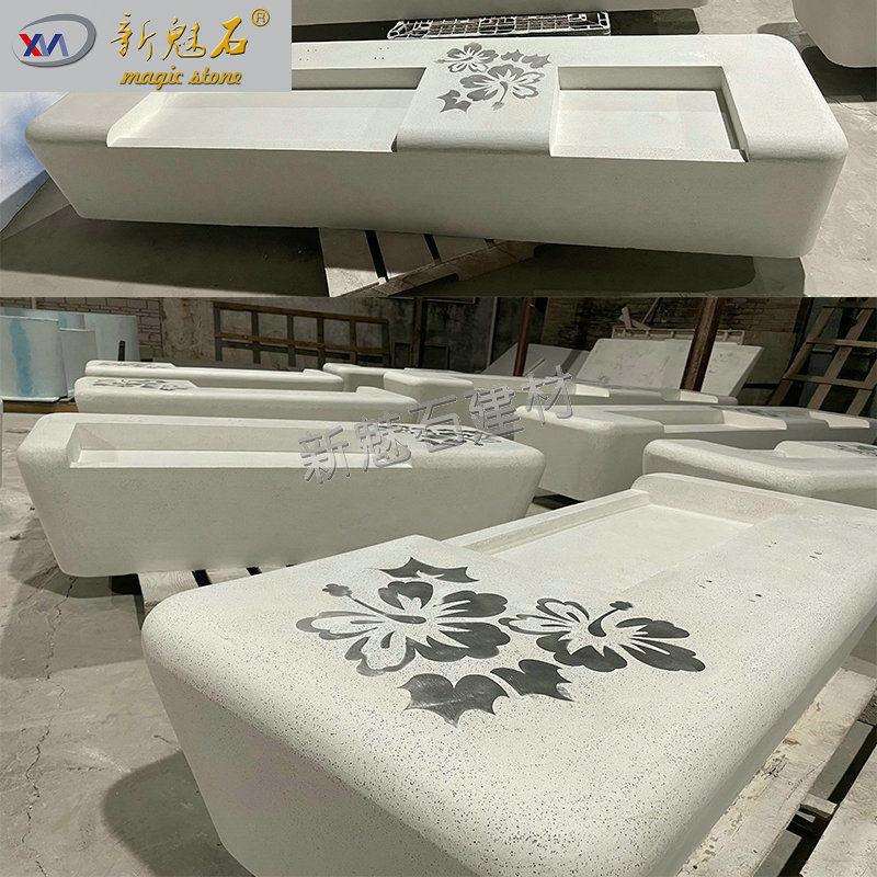 设计新款雅致公园长凳水磨黑芝麻白色水泥坐凳可装防腐木景观座椅