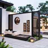 铝合金背景墙墅断499园林户假山流水影壁墙外花园水幕别墙隔屏风