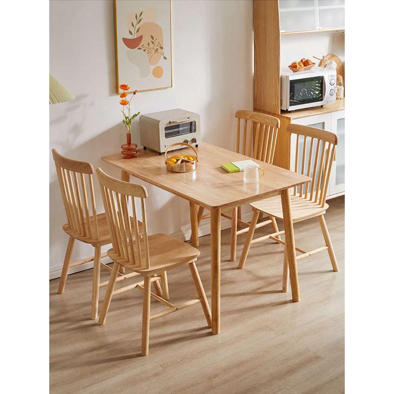 6R原木餐桌家用小户型吃饭桌原木色实木桌餐书桌一体实木餐桌长方