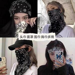 机车防晒面罩男女全脸冰丝耳挂护脖子面巾遮阳脸罩骑行面纱