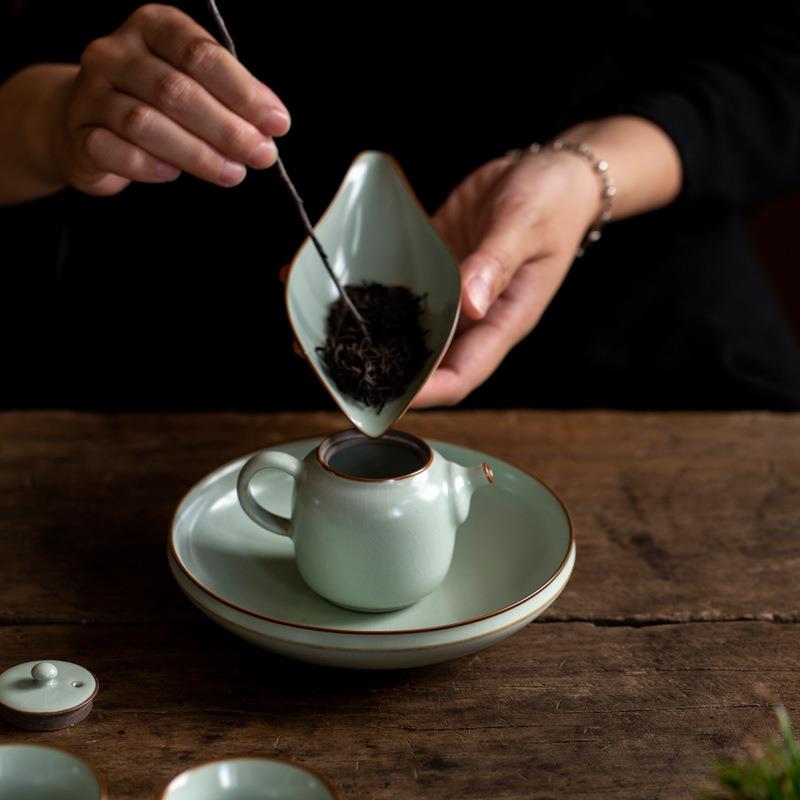 手工汝窑茶壶大师单茶壶家用陶瓷茶具天青汝瓷开片贵妃壶茶杯茶壶