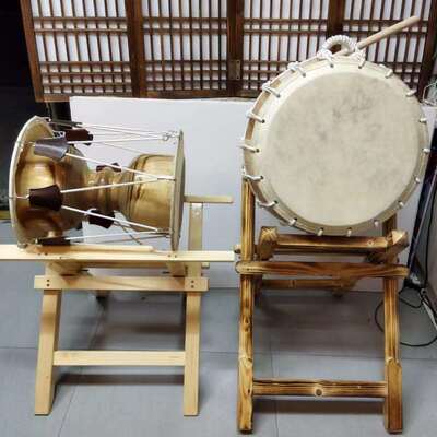 韩式创意木色长鼓农乐舞圆鼓桌面摆件/朝鲜族风格工艺品桌摆