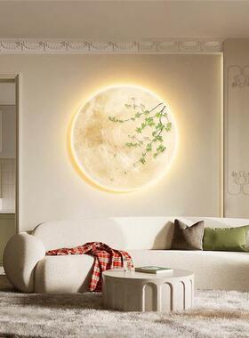 奶油风格月亮入口装饰画绿色植物走廊过道壁灯卧室床边壁画客厅餐