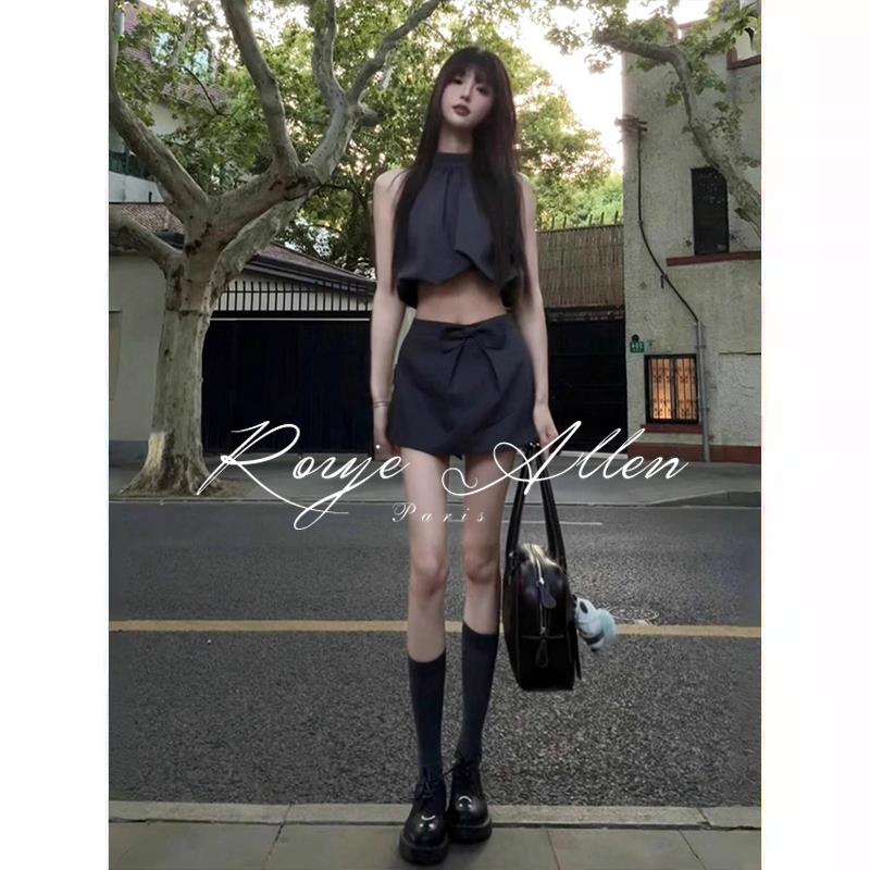 Rouje Allen法式挂脖背心连衣裙子夏季新款独特绝美穿搭套装短裙