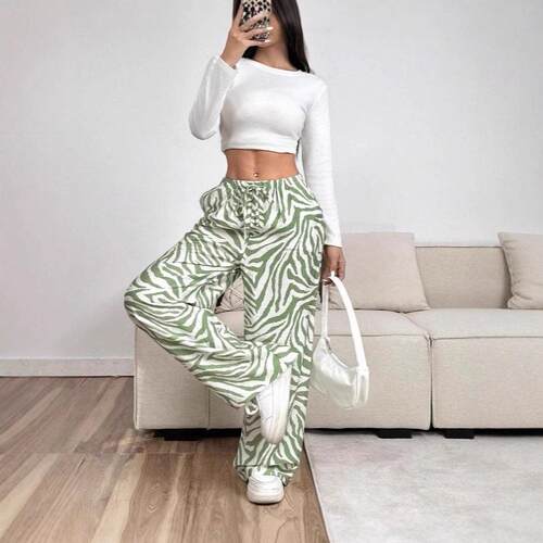 Women's Fashion Animal Zebra Print Wide Leg Pants Summer