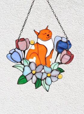 挂饰新款彩色亚克力窗户挂件猫咪花朵 家居墙壁装饰 猫咪爱好者礼