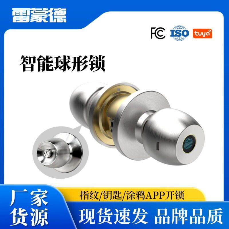 新款智能指纹锁涂鸦蓝牙球形门锁电子锁把手远程开锁公寓房间门锁