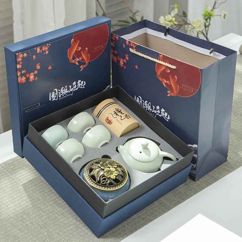 创意国潮檀香功夫茶具套装礼品公司周年会议商务活动哥窑一壶四杯