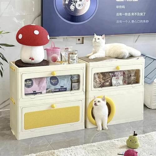 Lazy pets双层猫窝宠物用品收纳箱一体躲避屋封闭式猫洞带猫抓板