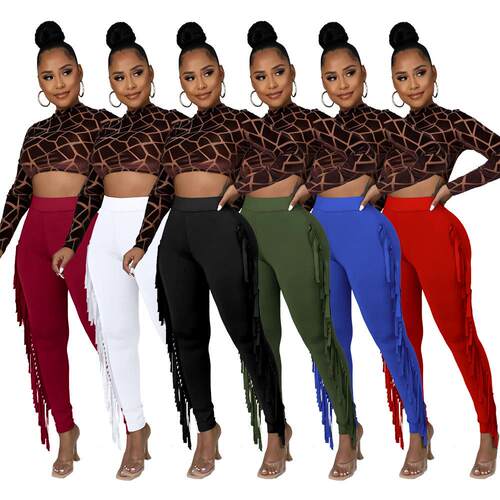 Women's tight fitting high waisted fringe bandage