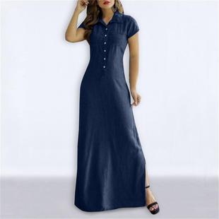 Long pocket plus size slit swing collar shirt skirt big