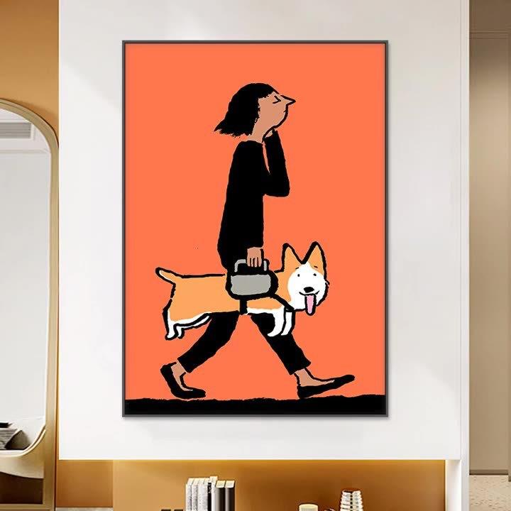 cat & dog可爱波普风我的恋人猫咪与狗抽象挂画有趣艺术壁装饰画