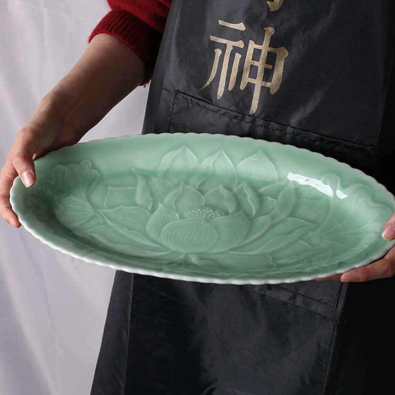 青瓷大号陶瓷装鱼盘家用蒸鱼盘子2025新款中式炒菜盘创意餐具龙泉